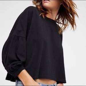 Free People - We the Free - Black Balloon Sleeve Shirt - XS